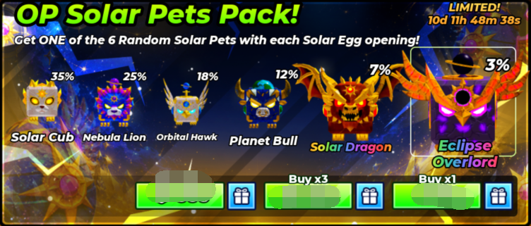 Muscle Legends OP Solar Pets Pack×1