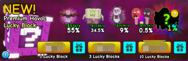 Plants vs Brainrots Shop Premium Havoc Lucky Block