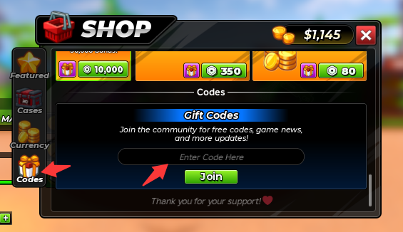 Murder Duels Codes option in the Shop menu