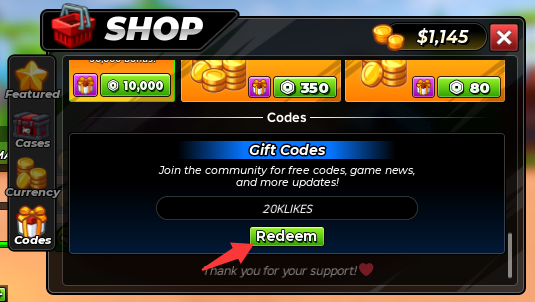 Murder Duels code redemption text box and Redeem button